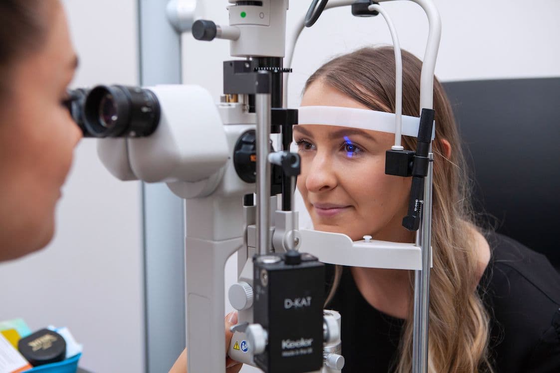 Patient having eye exam